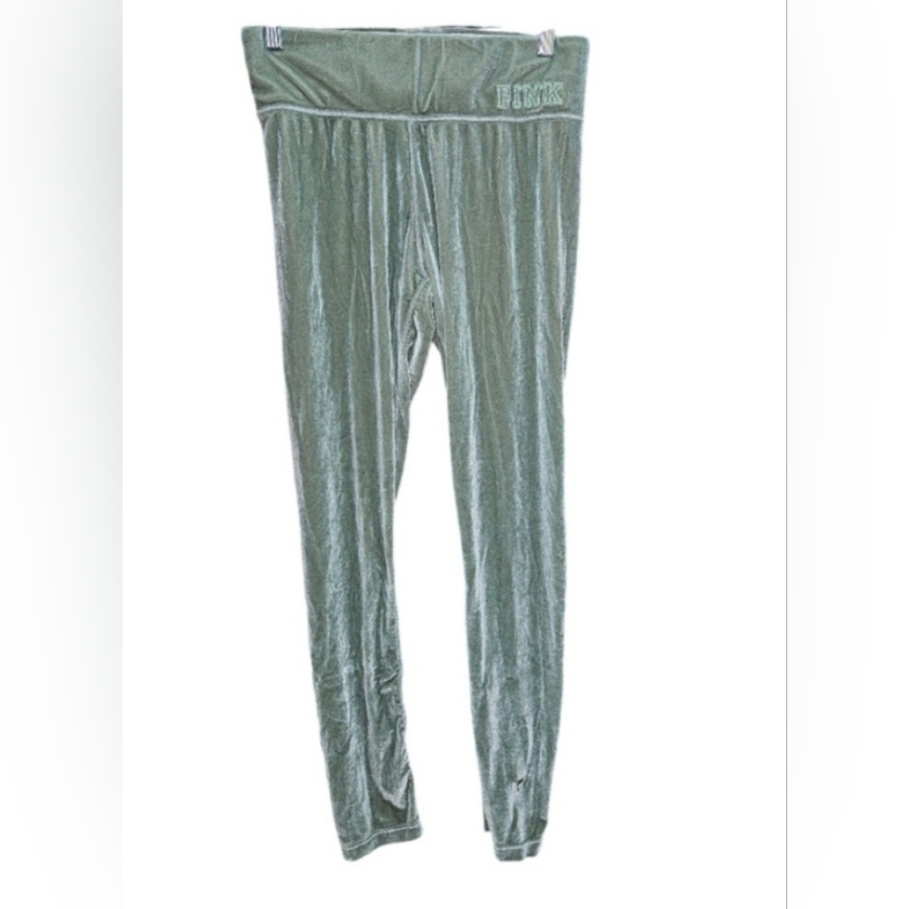 Women's PINK Victoria's Secret Leggings Size M Green Velour Velvet